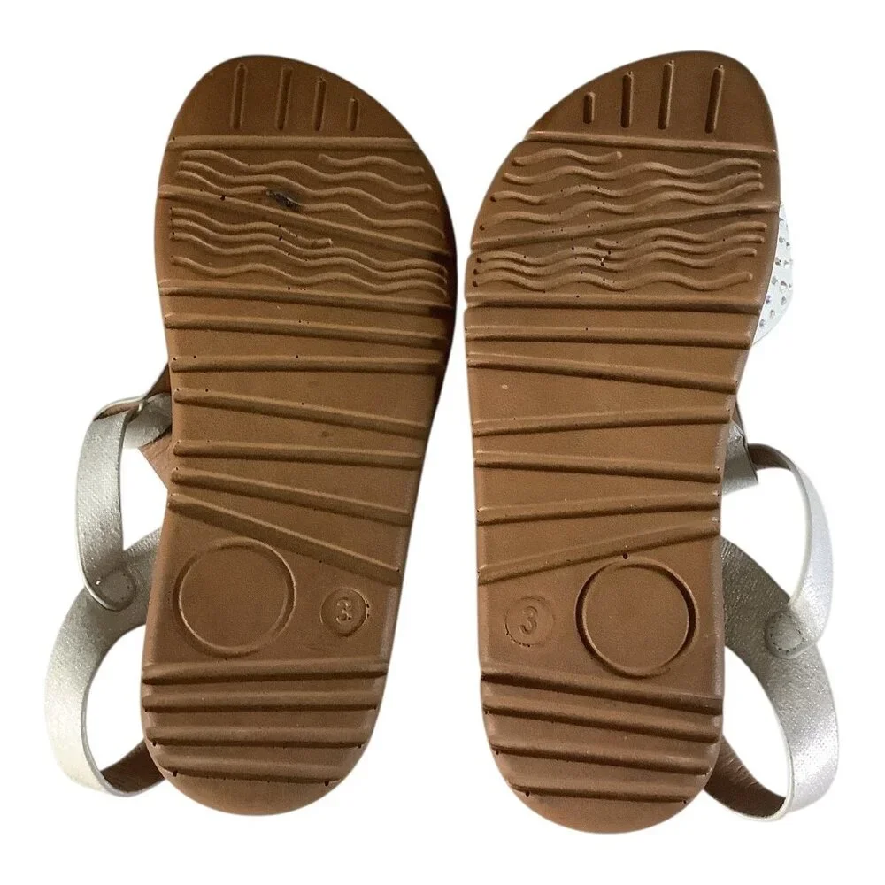 Link Comfort Girls White Rhinestone T-Strap Sandals Sz 3 Adjustable Buckle Strap